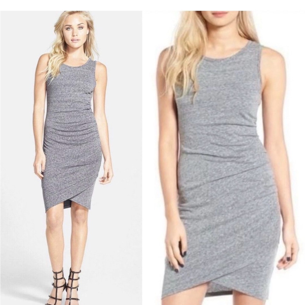 Leith Heathered Gray Sleeveless Ruched Pencil Knee Length Tank Tulip Dress